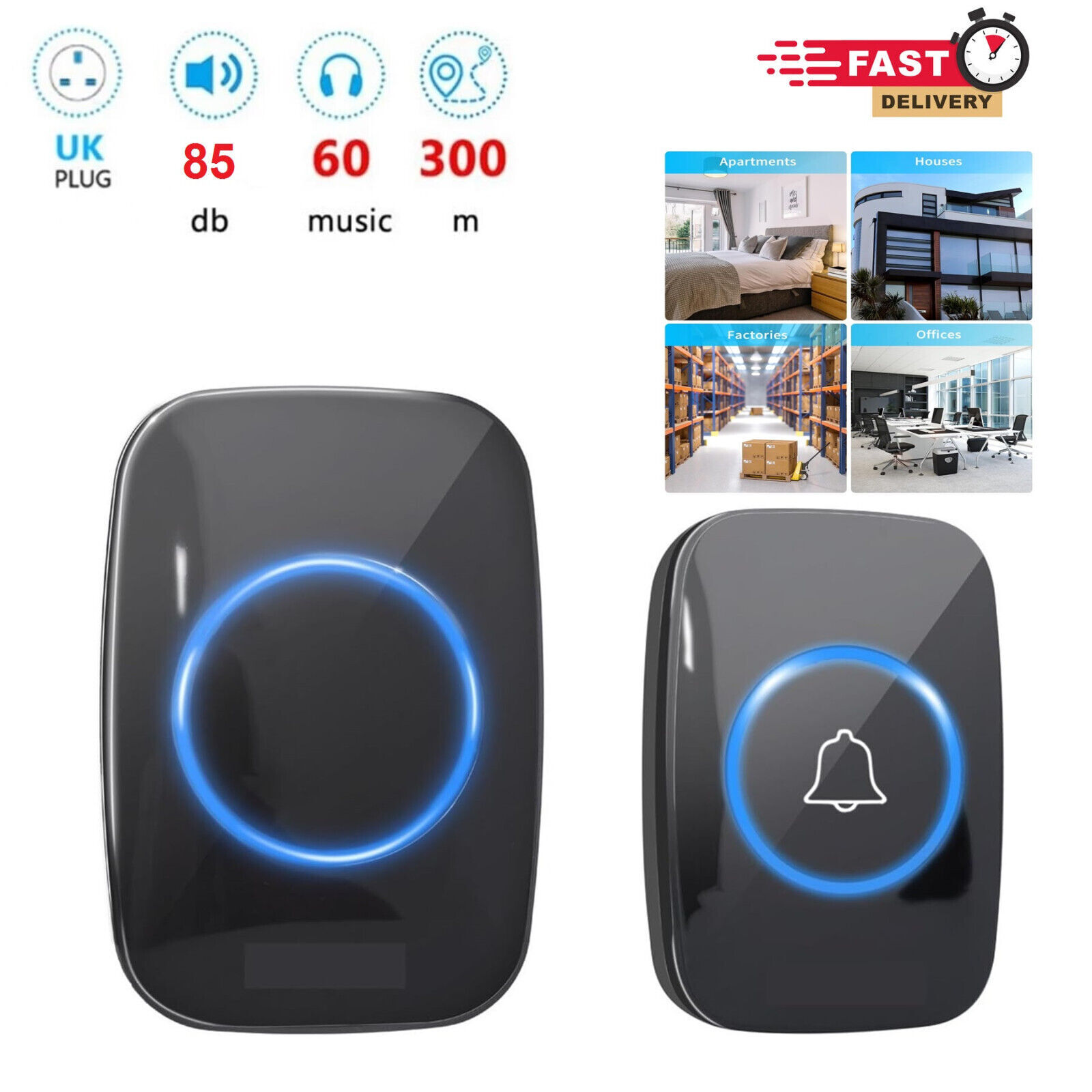 10 0 0ft Wireless Door Bells Waterproof Long Range Battery Home Cordless — image 7