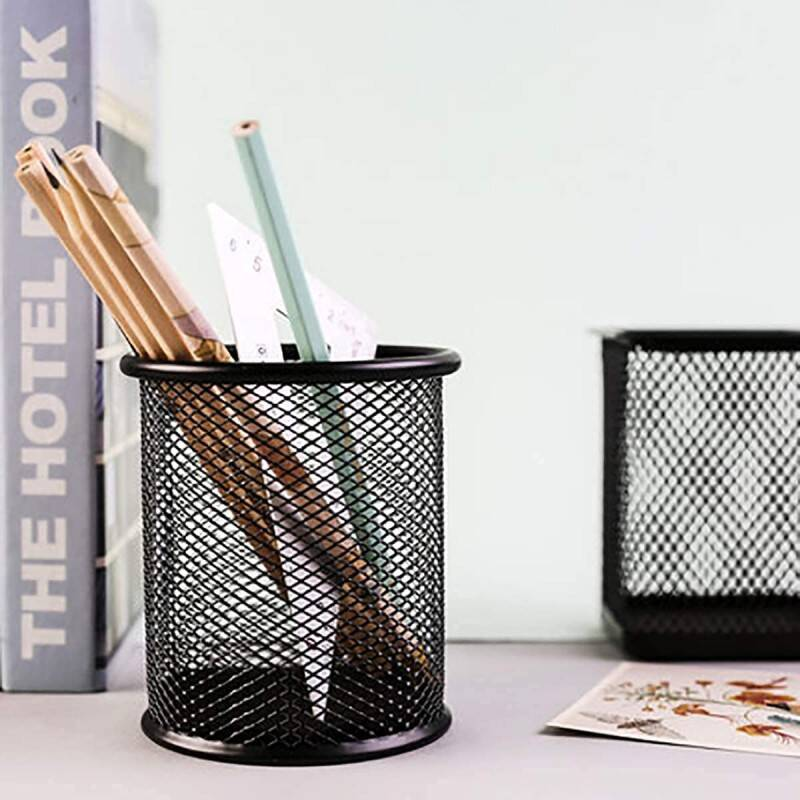 12 Pack Black Metal Mesh Pen Holder For Desk Pen Pot & Pencil Pot Organiser, Durable Pen Holder For Desk With Industrial Design, Classroom For Teachers, Office & Home Storage For Pens,