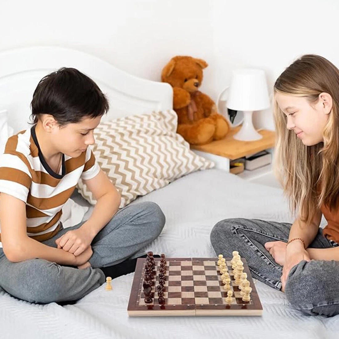 Wooden Magnetic Chess Set, Walnut Wood Color, Two-in-one Folding — image 7