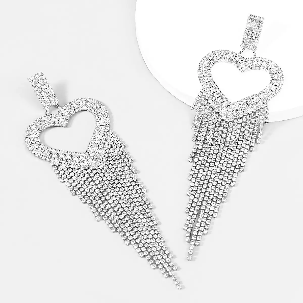 Alloy Diamond-encrusted Love Tassel Earrings Female