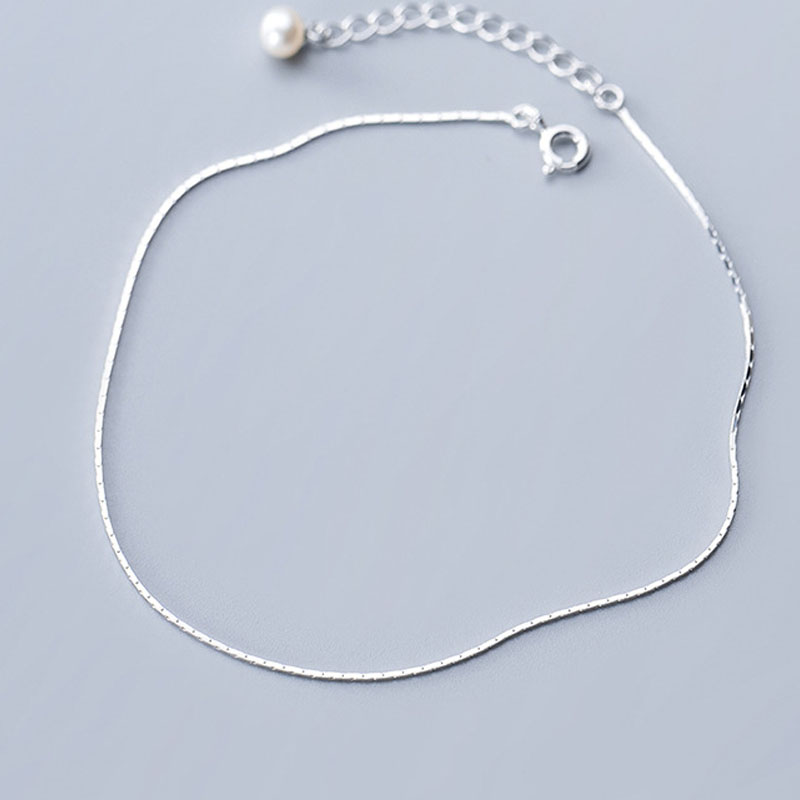 Title 8, Pearl Simple Snake Bone Chain S925 Silver Anklet