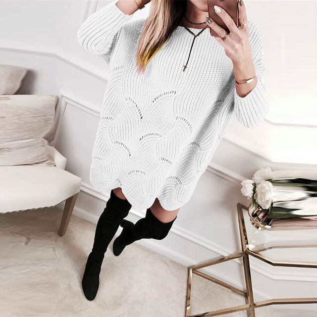 Women's Loose Neckline Wave Pattern Women's Knit Sweater