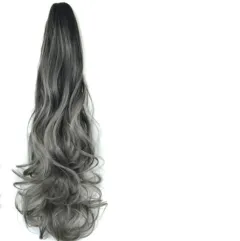 Colourful Gradient Colour Clip Ponytail Wig - Black Deep Milk Milk Grey - View 1