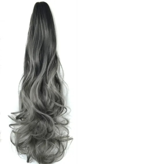 Colorful Gradient Color Clip Ponytail Wig Black Deep Milk Milk Grey - Shop at LoveMi