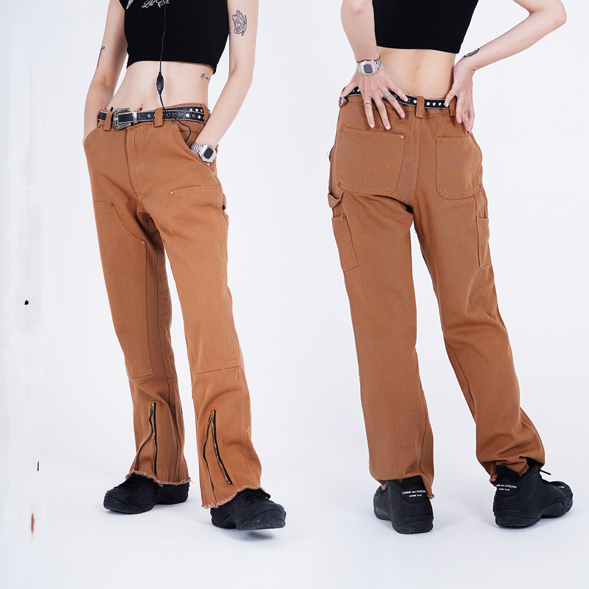 Retro Style Trousers With Zipper Decoration For Men And Women