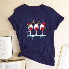 Fashion Casual Women's Printed T-shirt Short Sleeves - Navy Blue - View 1