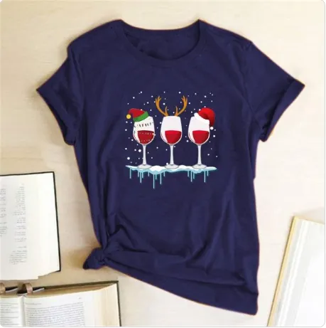 Fashion Casual Women's Printed T shirt Short Sleeves Navy Blue - Shop at LoveMi