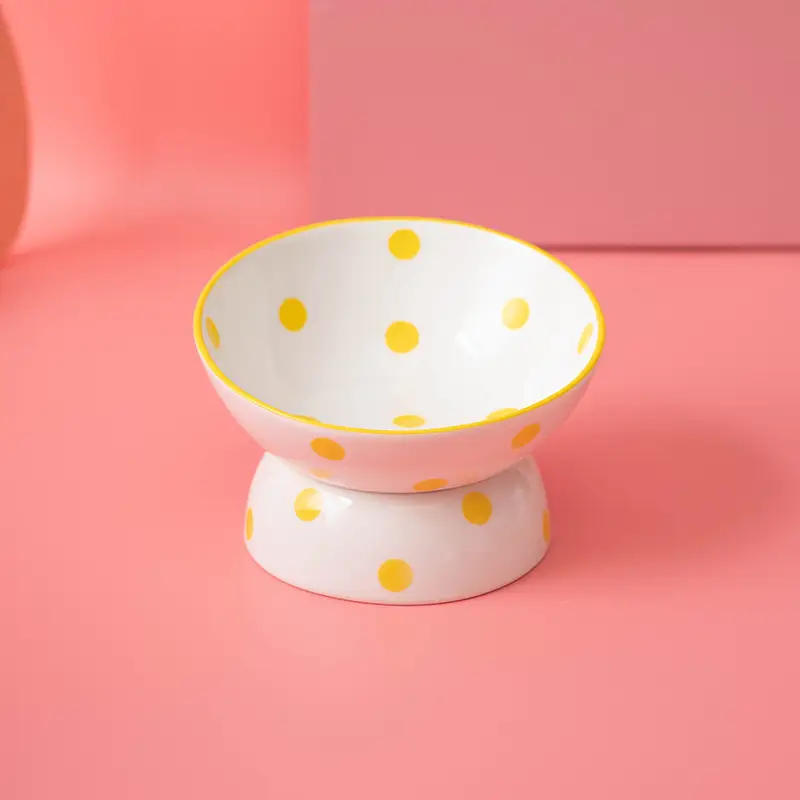 Dot Cat Bowl Ceramic High Foot Spine Protection Pet