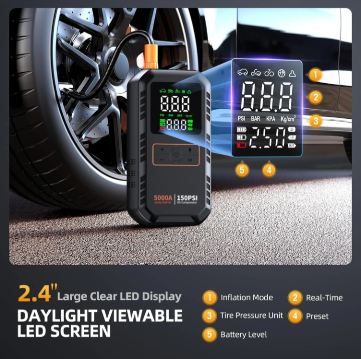 Portable Car Jump Starter And Air Compressor 2 In 1 thumbnail 9
