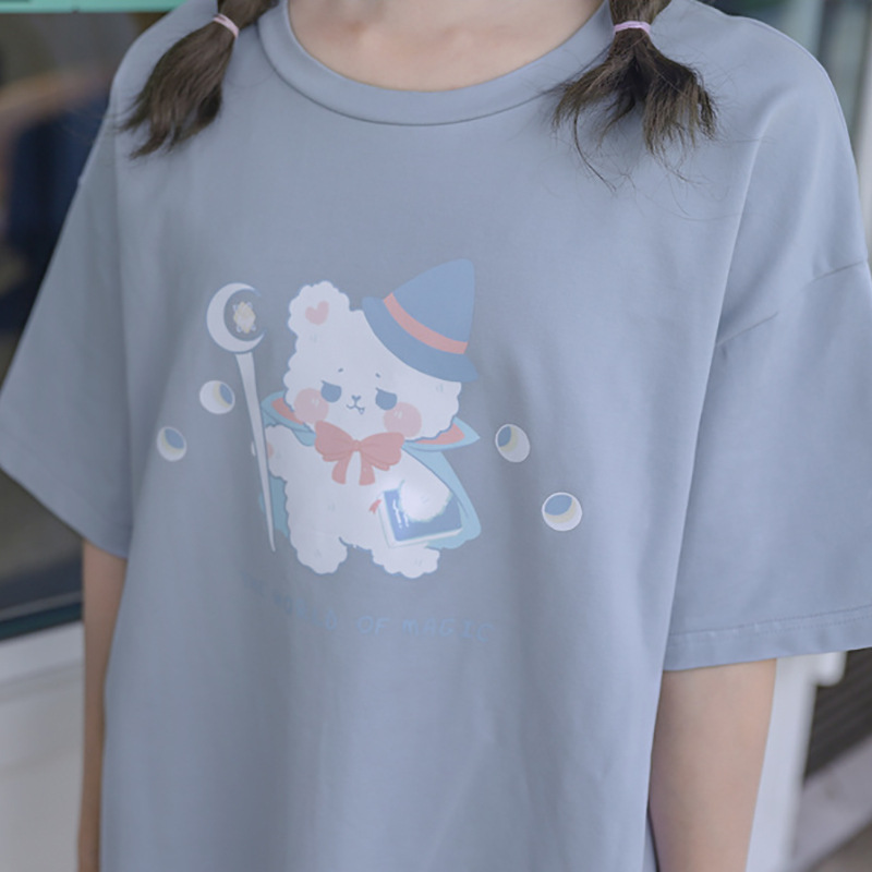 Title 6, Cute T-Shirt Girl Cartoon Print Loose Short-Sle...