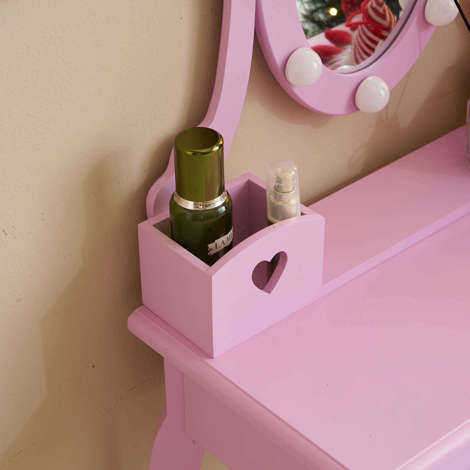 Kids Vanity Set With Mirror And Lights And Stool, 5 Storage Drawers, Pretend Play Princess Makeup Desk Dressing Table And Stool Set For Little Girls Age 3-, Macaroon Purple 5