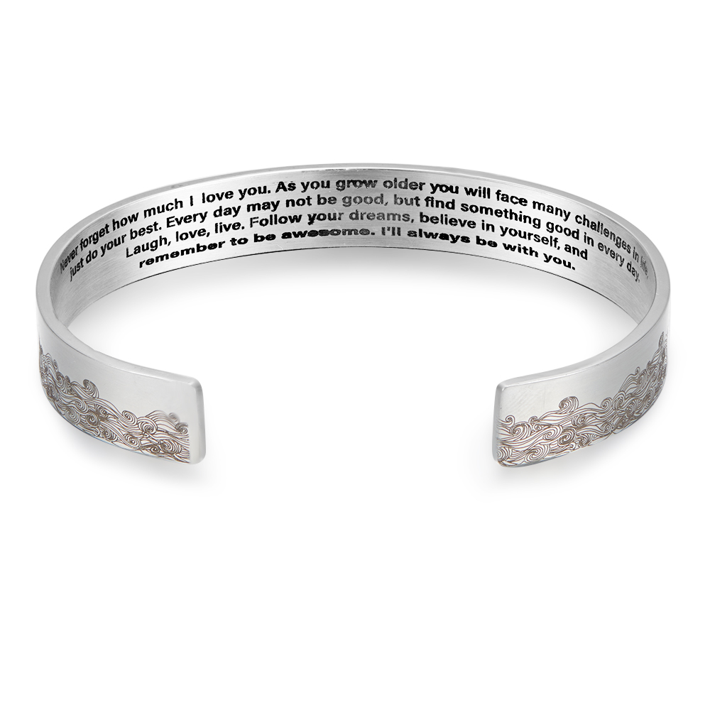 Title 3, Engraved Inspiration Message Waves Cuff Bangle ...