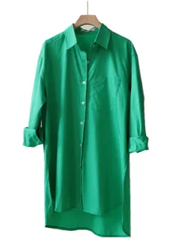 Spring Women's Long Sleeve Shirt Dress Elegant And Beautiful - Green - View 1