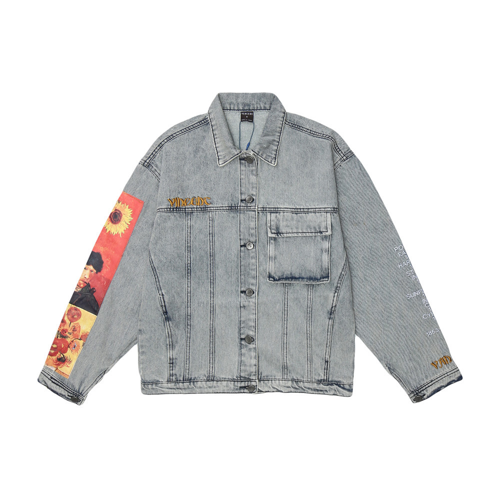Character Avatar Printed Loose Denim Jacket Men's