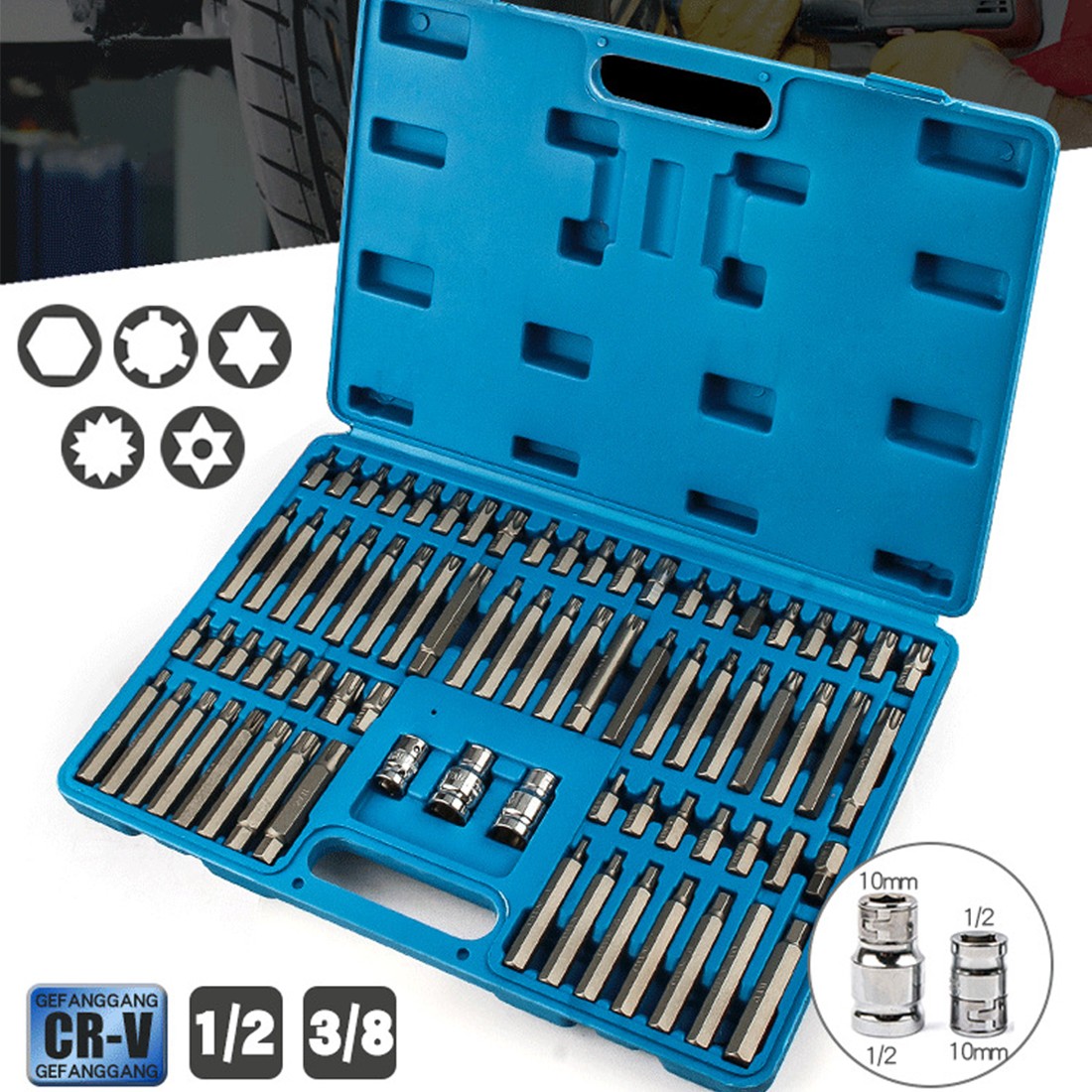 75Pcs Hex Torx Star Spline Ribe Socket BIT Set 1 2 & 3 8 Dr Short & Long UK — image 6