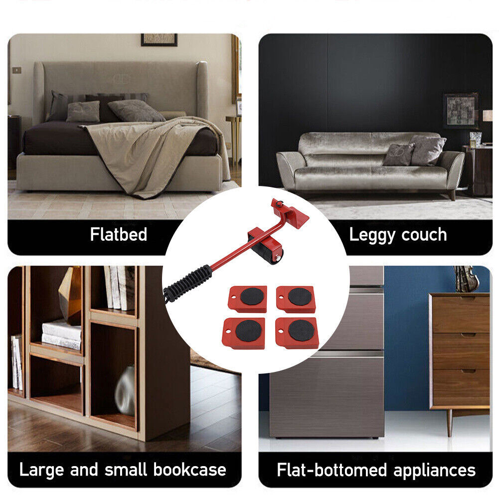 5 PCS Heavy Duty Furniture Shifter Lifter Set Wheel Moving Removal Slider Moving 7