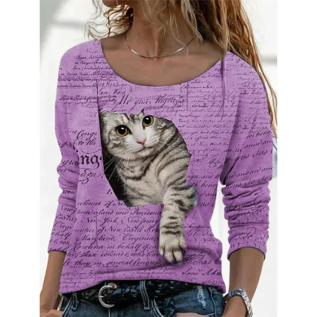 Women's Animal Pattern Long Sleeve T shirt Women's Undercoat Purple - Shop at LoveMi