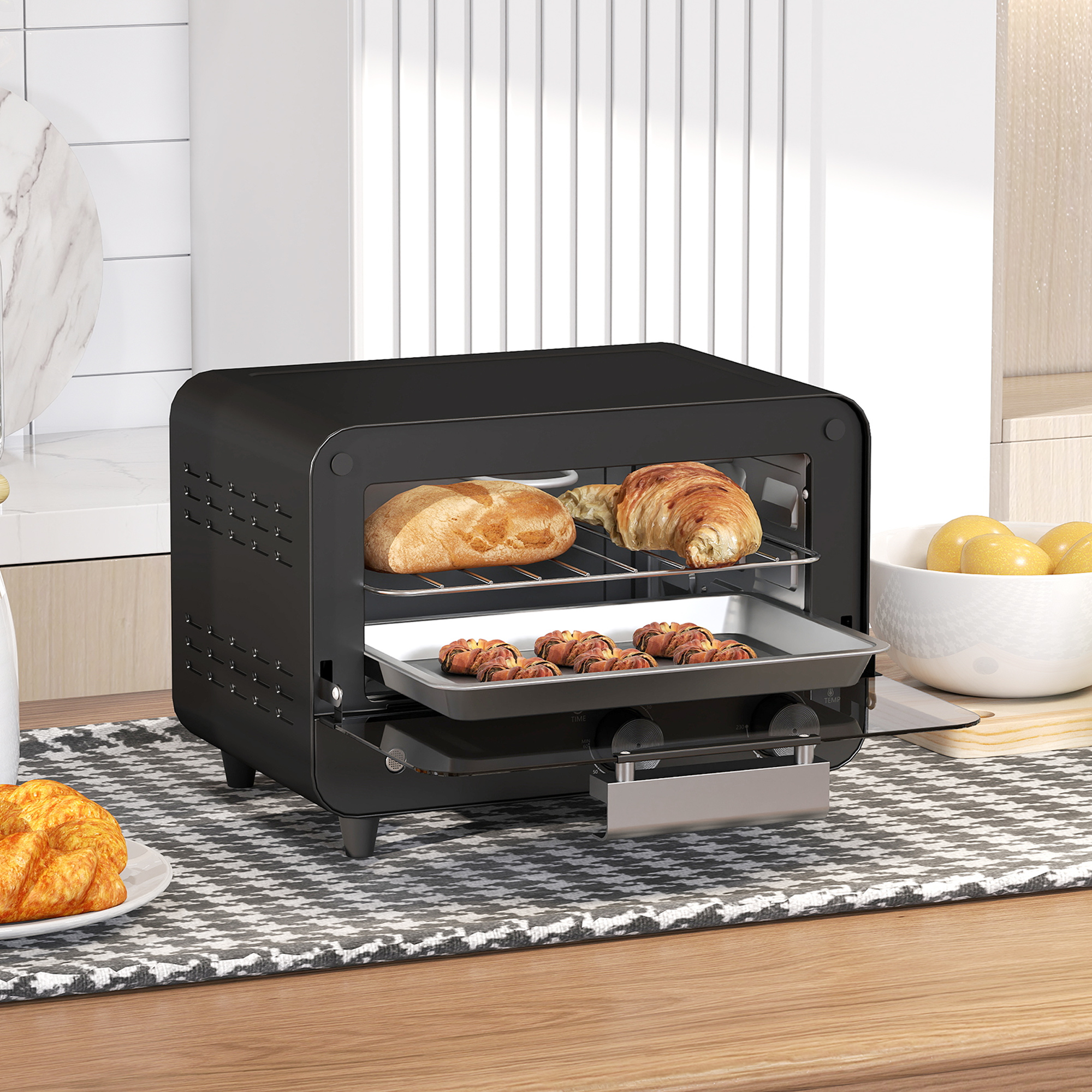 Small Toaster Oven, 12L Mini Countertop With Glass Door, Adjustable Temperature — image 9