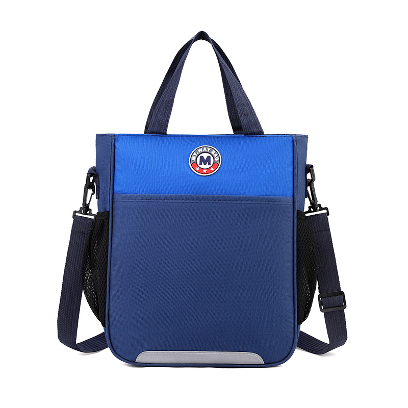 Primary School Printing And Tutoring Bag, Oxford Cloth Tote Bag, Children's One Shoulder Hand-held Printing Logo Tutoring Art File Bag - Blue And Blue