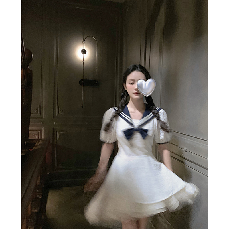  Summer New Lolita Academy Navy Style Long Dress