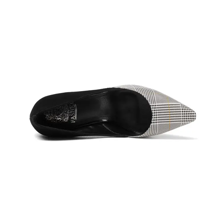 All-match Thick Heel Shoes Women Plaid Shallow Mouth Single