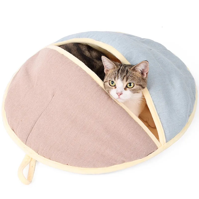 Round Fan Cotton And Linen Wool Warm Semi Enclosed Pet Nest For Cat Small Dog – image 6