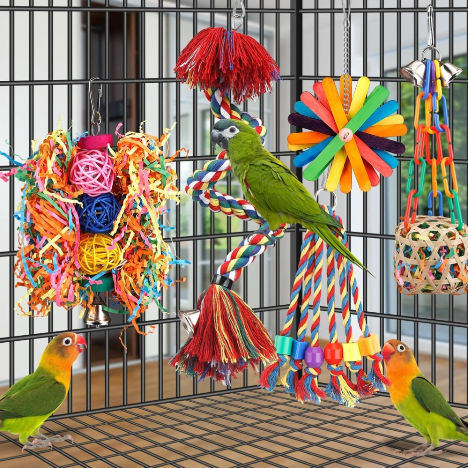 Bird Rope Perch Toy With Bell, Colorful Chew & Foraging Toy For Parrots