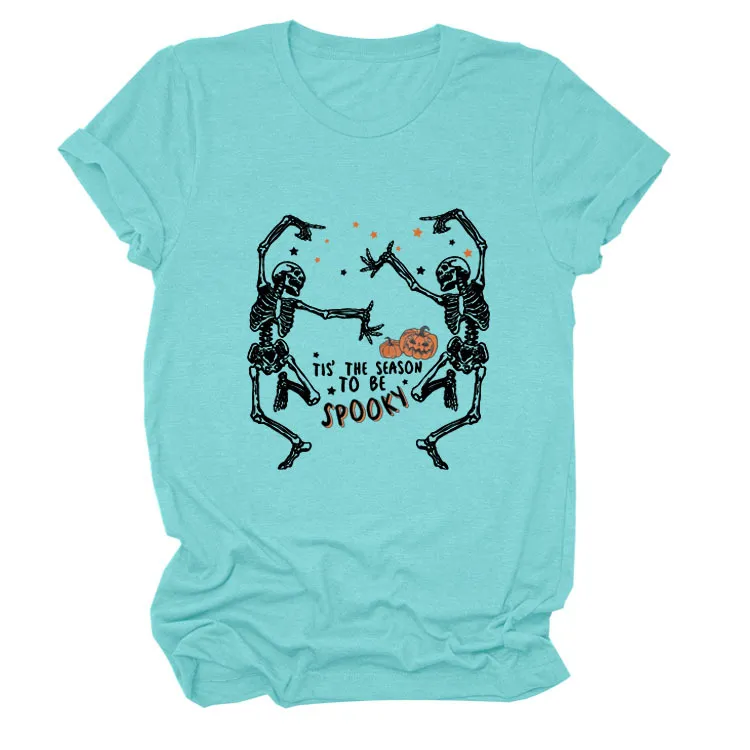 Women's Letter Skull Print Short Sleeve T-Shirt - Styles10