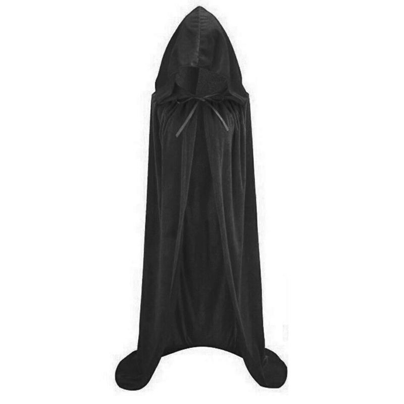 Halloween Hooded Velvet Cloak Robe Medieval Witchcraft Cape Vampire Costume — image 4