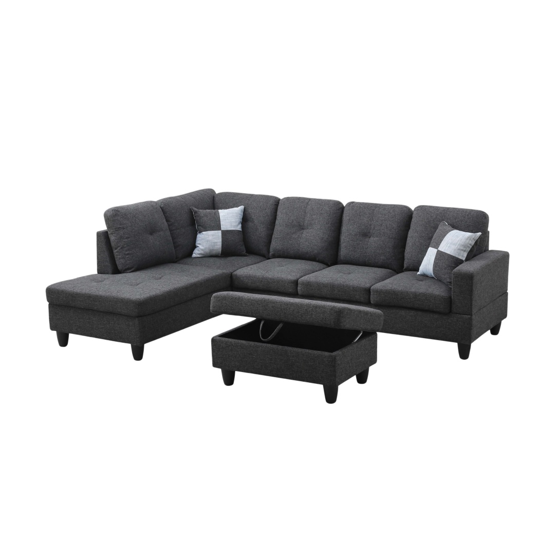 Pickup Only--Black Grey Linen 3-Piece Couch Living Room Sofa Set