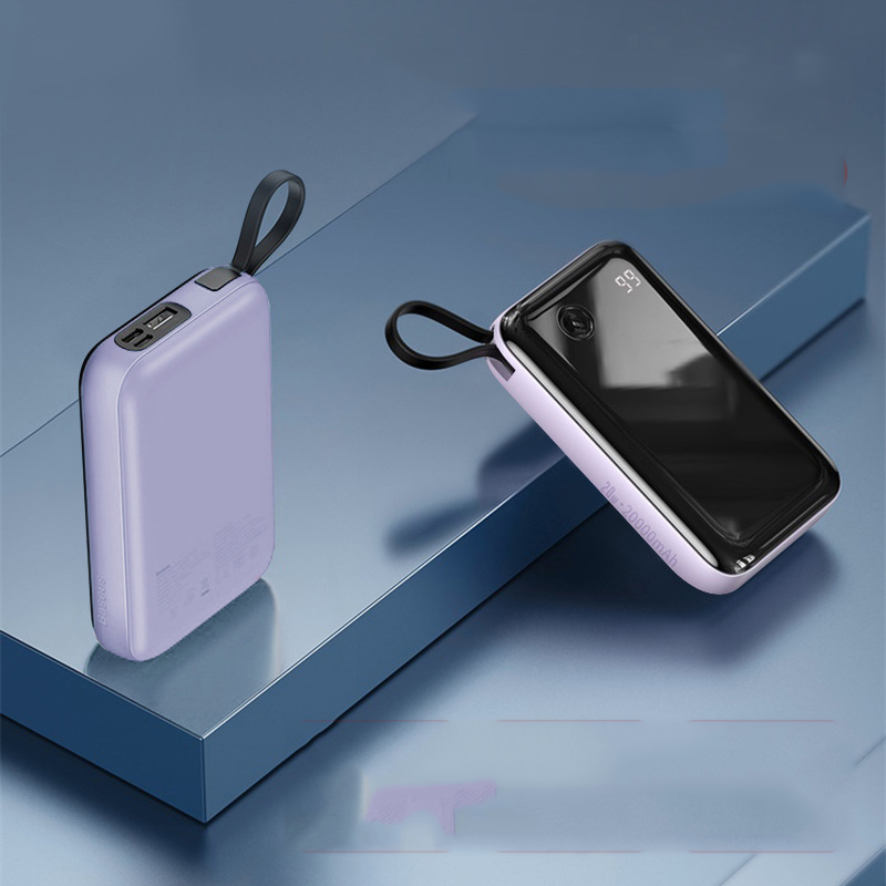 Power Bank 20000 MA With Cable Small Square 20W Fast Charging Large Capacity Thin Small Portable Outdoor Mobile Power Supply