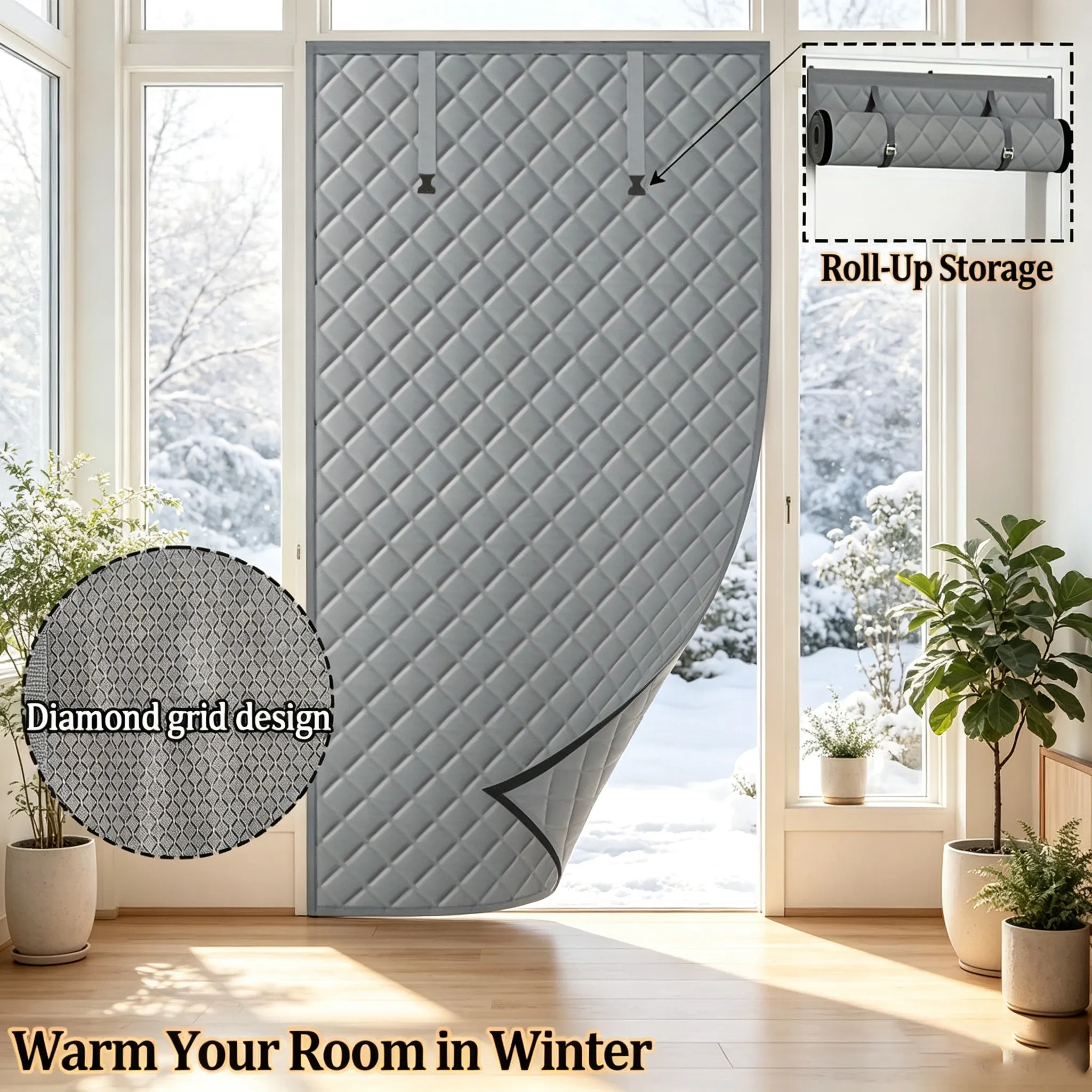 Grey Diamond Grid Quilted Thick Cotton Thermal