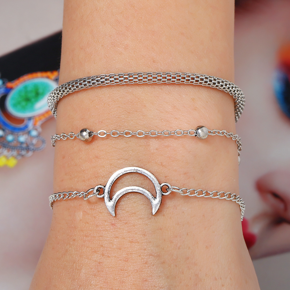 Creative Moon Bead Chain Hollow Bracelet Bracelet Three-piece Set