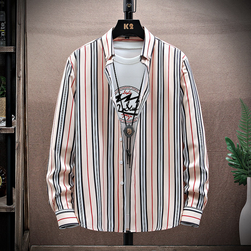 Men's Long Sleeve Lapel Striped Casual Shirt