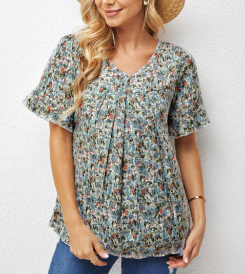 Summer New Floral Print Short Sleeve T Shirt