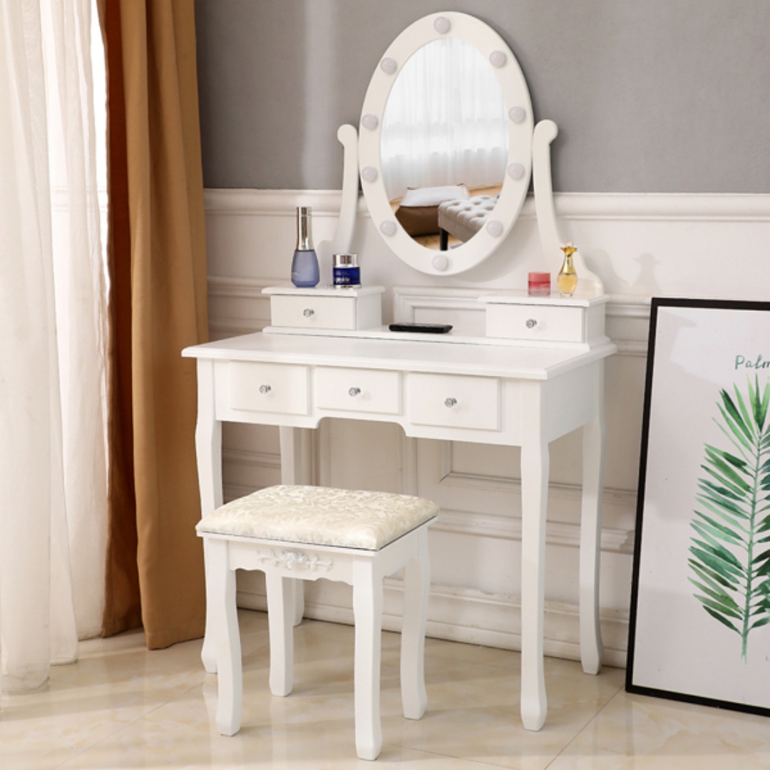 With Light Bulb Single Mirror 5 Drawer Dressing Table White-61588080,60709581 19