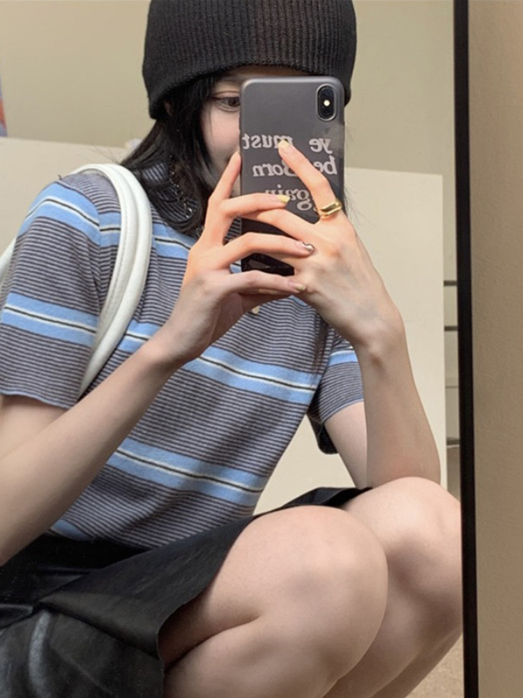 Loose And Thin Semi-high Collar Ins Trendy Short-sleeved Top