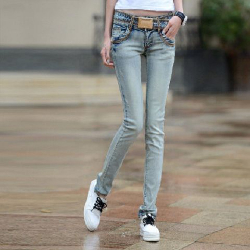 Jeans Feet Pants Tight fitting Low rise Light colored Women's Red - Shop at LoveMi