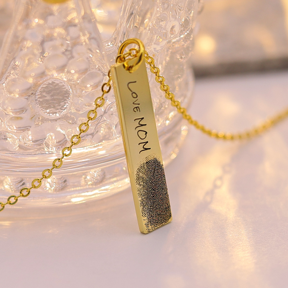DIY Fingerprint Laser Engraving Long Necklace Pendant