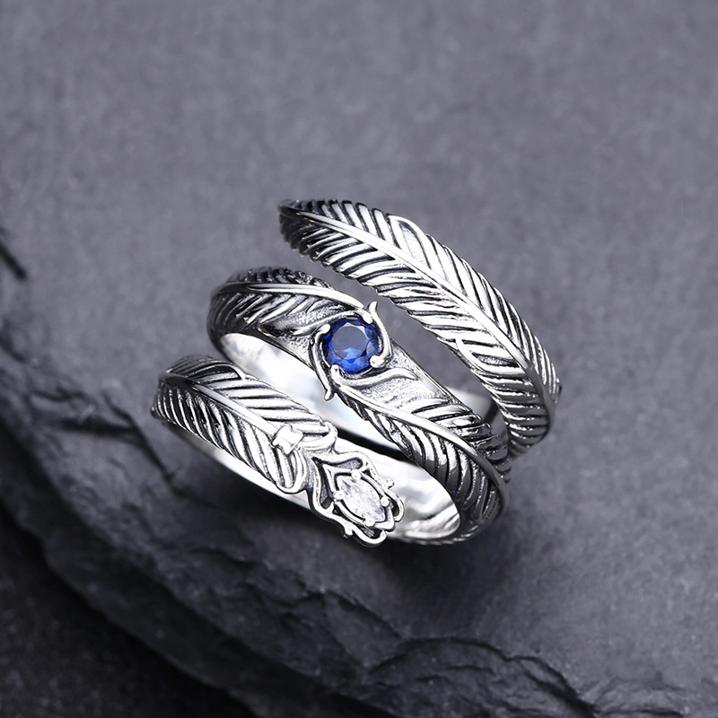 Retro 925 Sterling Silver Leaf Ring Ornament