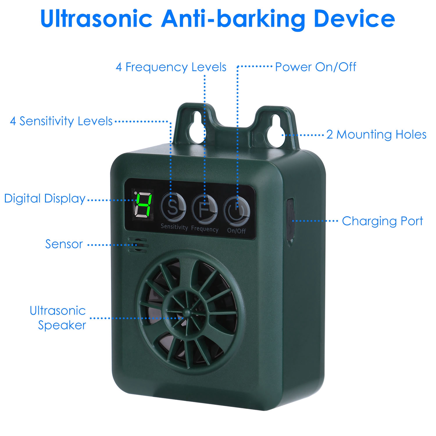 1Pc Anti-barking Device 49.2Feet Sensing Ultrasonic Bark Deterrent With 4 Frequency Levels 4 Sensitivity Levels Indoor Outdoor Dog Bark Control