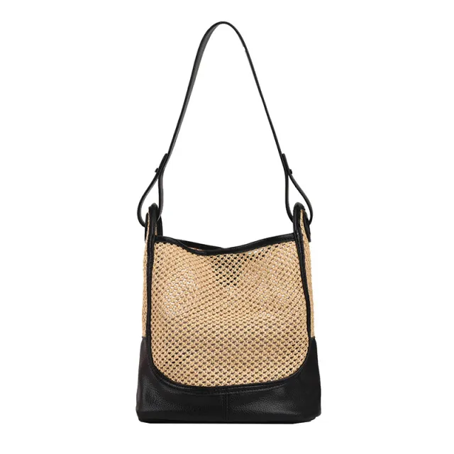 Women's Fashion Large Capacity Tote Straw Bag Black - Shop at LoveMi