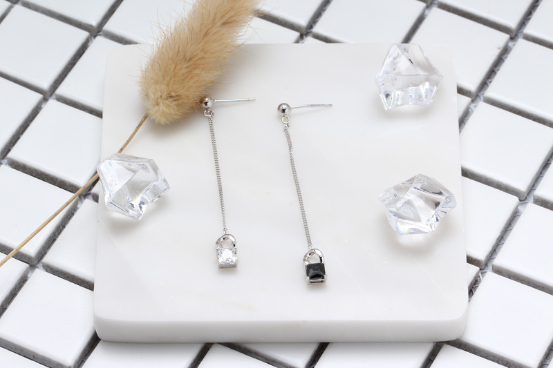 Chain Square Zircon Tassel Earrings