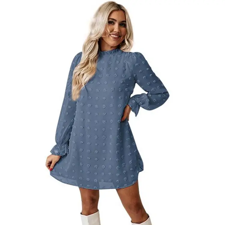 Bubble Long Sleeve Chiffon Jacquard Bottom Dress