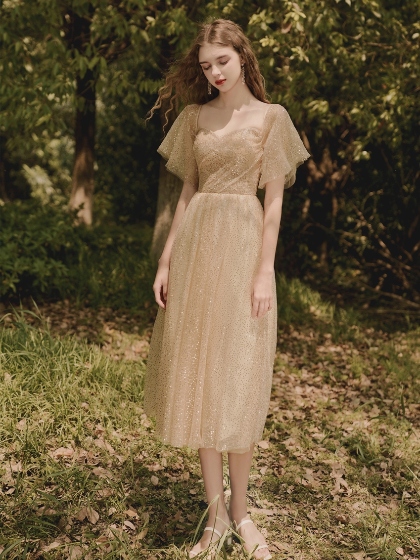 Mid length Short Skirt Bridesmaid Dinner Birthday Champagne Gold - Shop at LoveMi