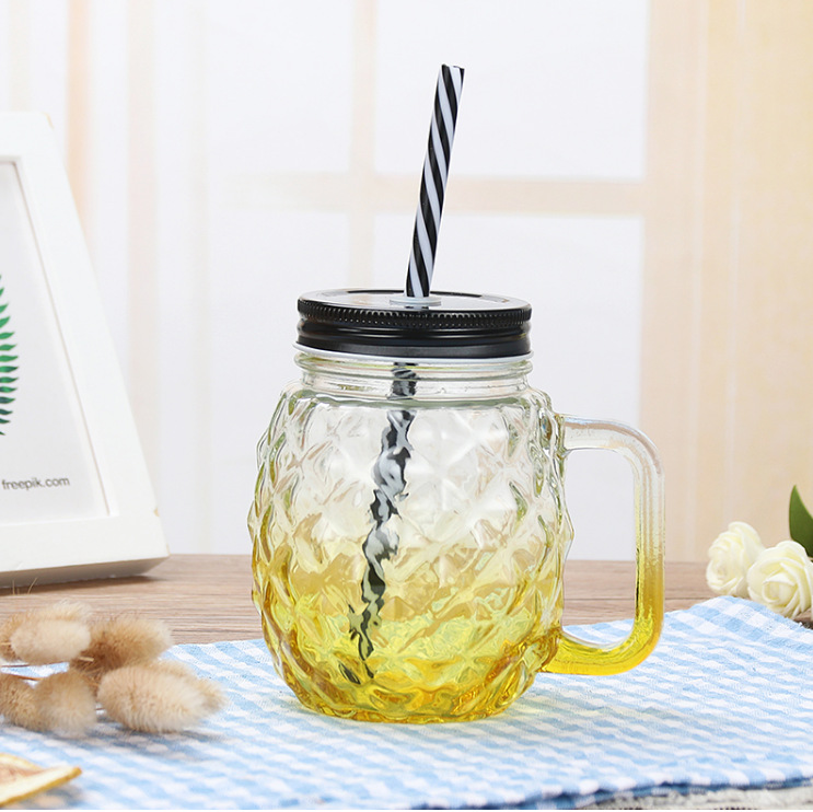 Title 1, Water cup pineapple cup glass mason jar glass b...