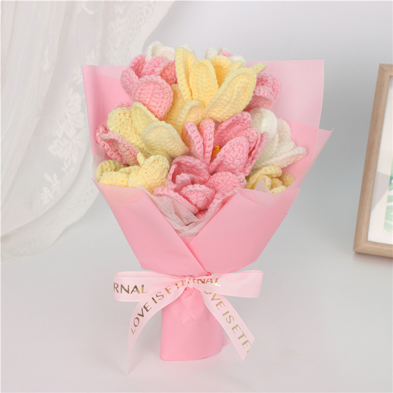 Handmade Crochet Tulip Flower Bouquet, Everlasting Soft Yarn Crochet   Gradient Tulips Arrangement, Eternal Artificial Crochet Floral Ornament For Home Decor, Birthday & Holiday Gifts