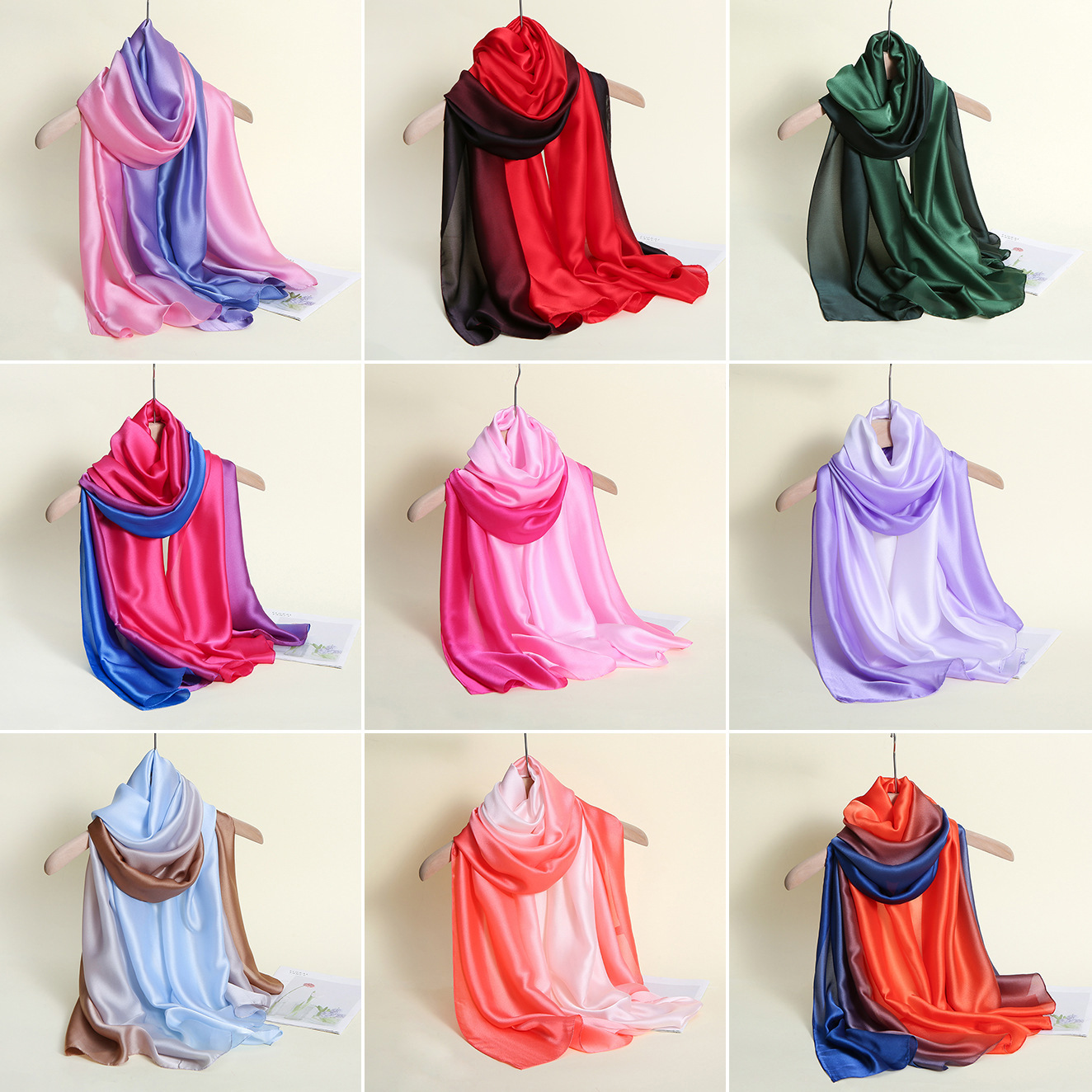 Gradient Silk Scarf Transition Color Lady