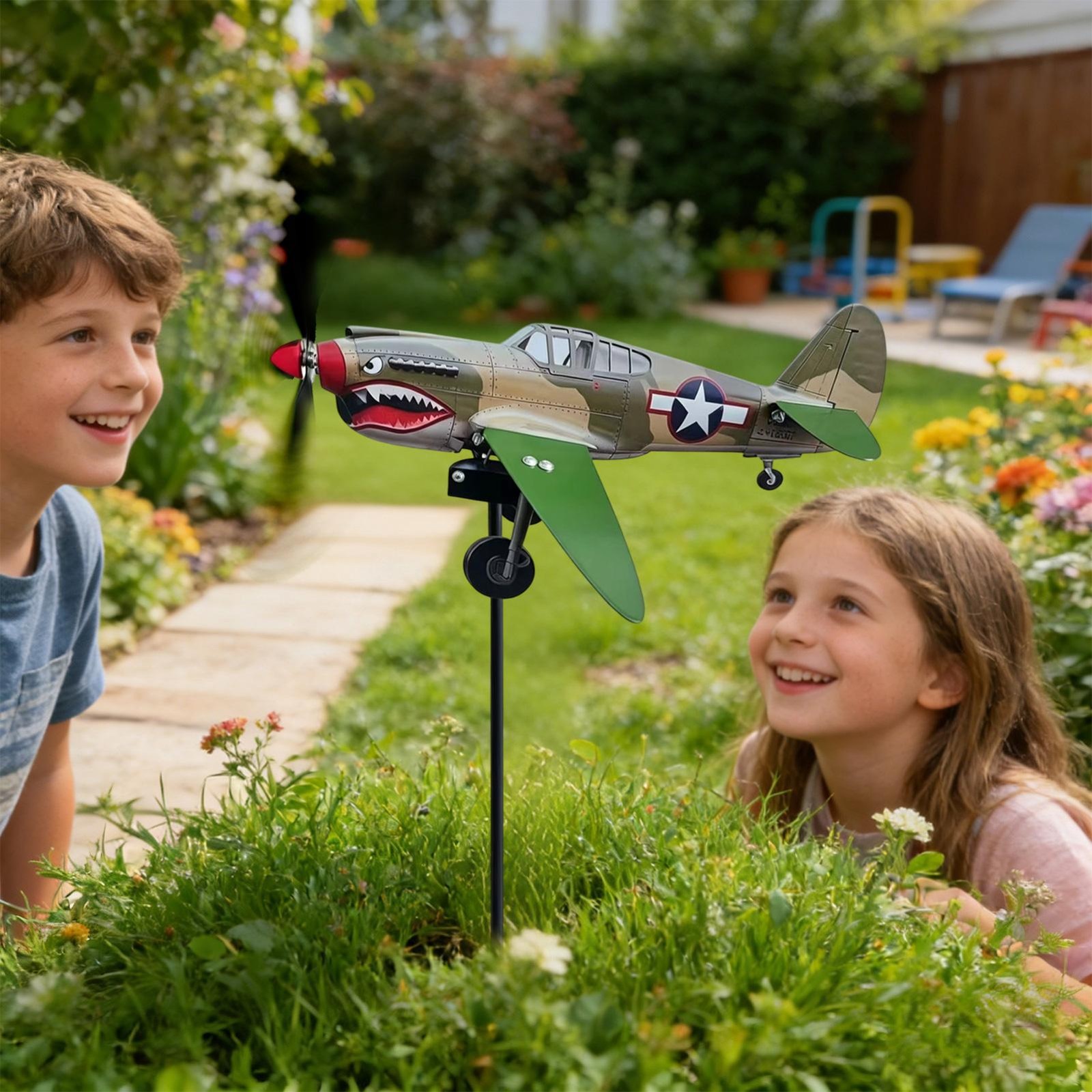 Aggressive Warplane Garden Wind Spinner 2D Metal Airplane