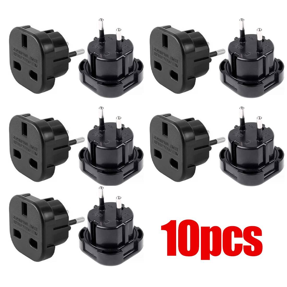 UK To EU Euro Europe European Travel Adaptor Plug 2 Pin Adapter---Black-10PCS — image 3